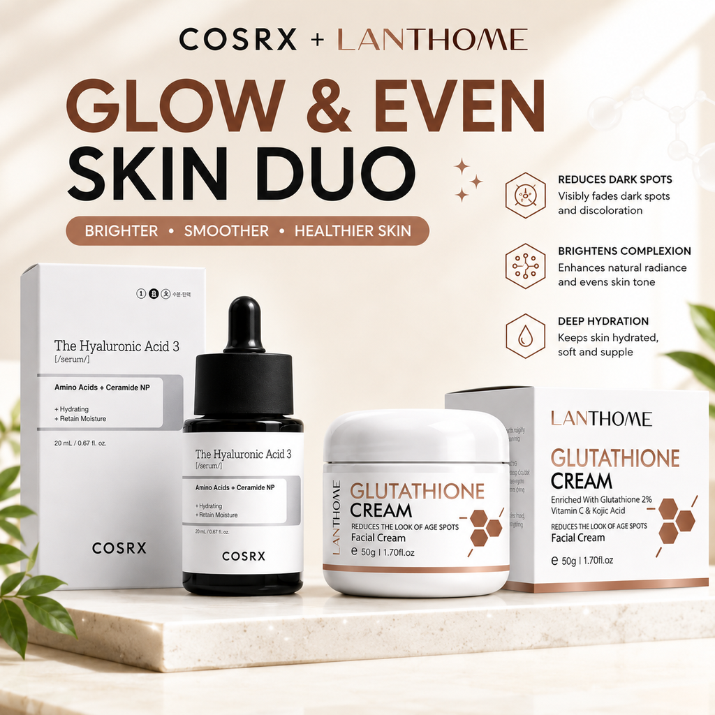 COSRX Hyaluronic Acid Serum + Lanthome Glutathione White Cream Duo | Best  Before 22-10-2026