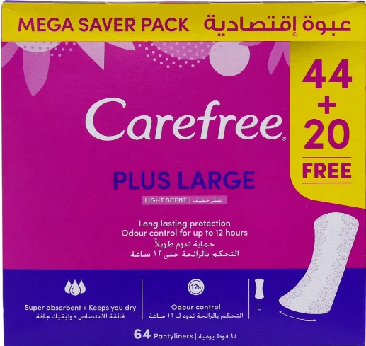 Carefree Plus Large Light Scent (44+20 free Mega Saver Pack)