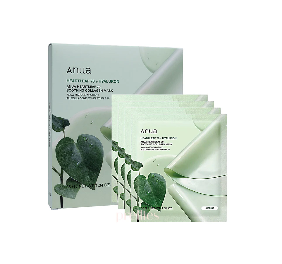 Anua Heartleaf 70 + Hyaluron Soothing Collagen Mask Box (38gx4Pcs)